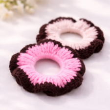 Pink & Brown Handcrafted Crochet Hair Scrunchie
