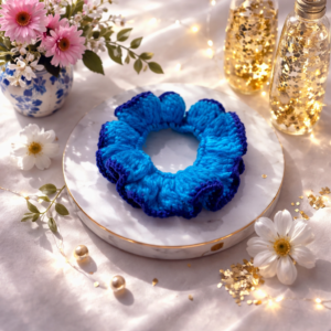 Blue Handcrafted Crochet Hair Scrunchie