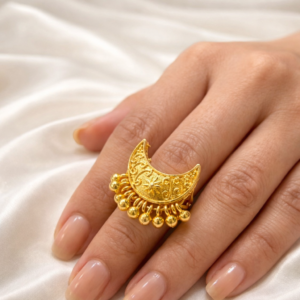 Golden Crescent Moon Statement Ring