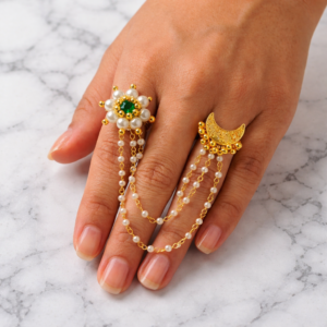 Pearl Chain Double Finger Ring