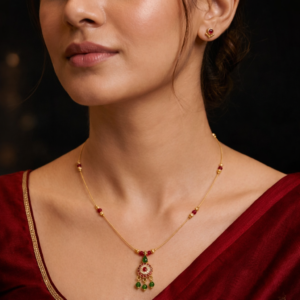 Elegant Ruby & Green Stone Pendant Necklace