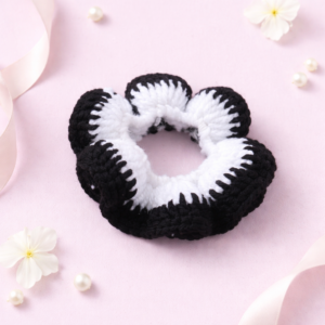 Black & White Handcrafted Crochet Hair Scrunchie