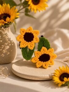 Crochet Sunflower Hair Clips